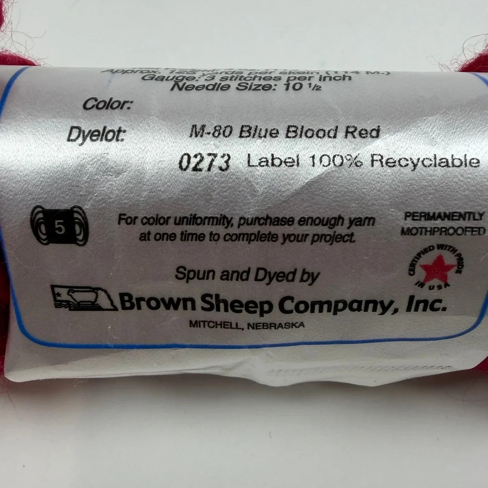 Brown Sheep Lambs Pride Bulky Wool Mohair‎ Yarn Blue Blood Red Partial Skein